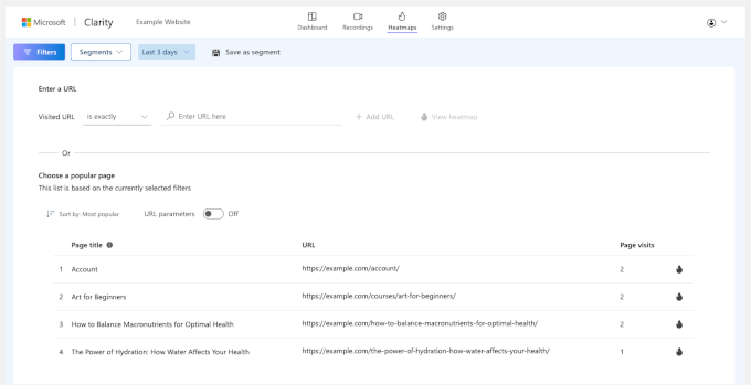 1747588013_883_clarity-heatmaps-tab-pagelist How to Setup WordPress Heatmaps (2 Easy Ways)