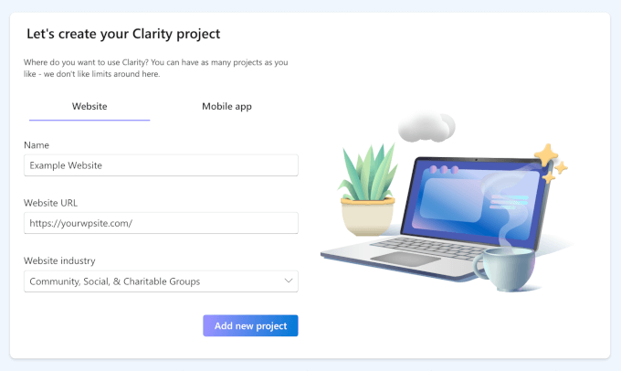 1747588013_89_clarity-signupwithclarity-addproject How to Setup WordPress Heatmaps (2 Easy Ways)