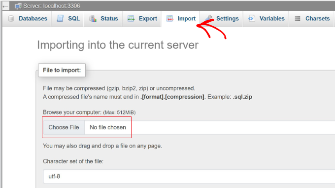 import-database-in-phpmyadmin-panel 7 Pro Tips to Access WordPress Without Logging In