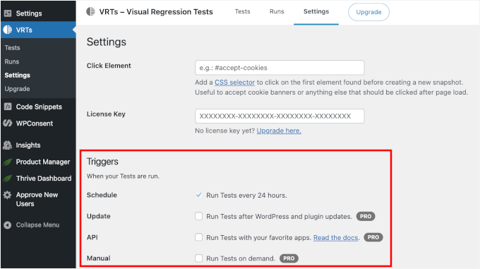vrts-settings-triggers Step-by-Step Guide to Easy Visual Regression Testing in WordPress