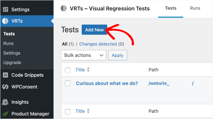 vrts-tests-addnew Step-by-Step Guide to Easy Visual Regression Testing in WordPress