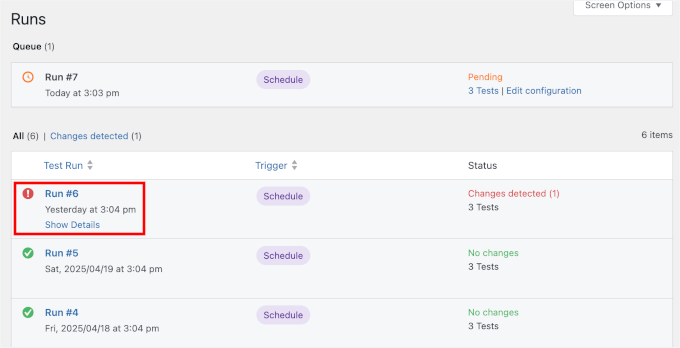 wpadmin-vrts-run6-showdetails Step-by-Step Guide to Easy Visual Regression Testing in WordPress