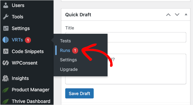 wpadmin-vrts-runs Step-by-Step Guide to Easy Visual Regression Testing in WordPress