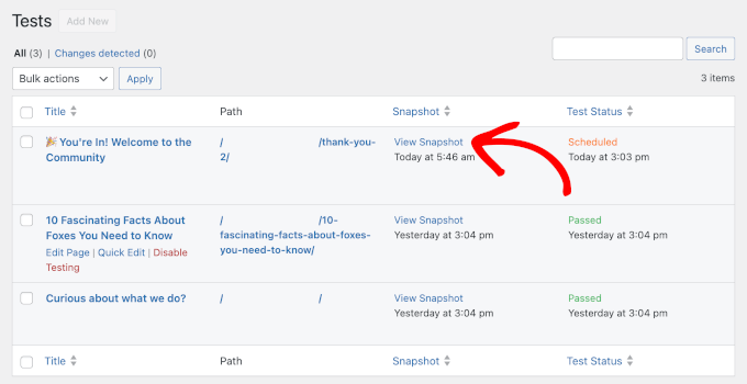 wpadmin-vrts-tests-viewsnapshot Step-by-Step Guide to Easy Visual Regression Testing in WordPress